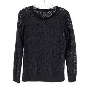 Theory Lace Shirt Womens Size Small Black Jaidyn Sheer Long Sleeve Blouse